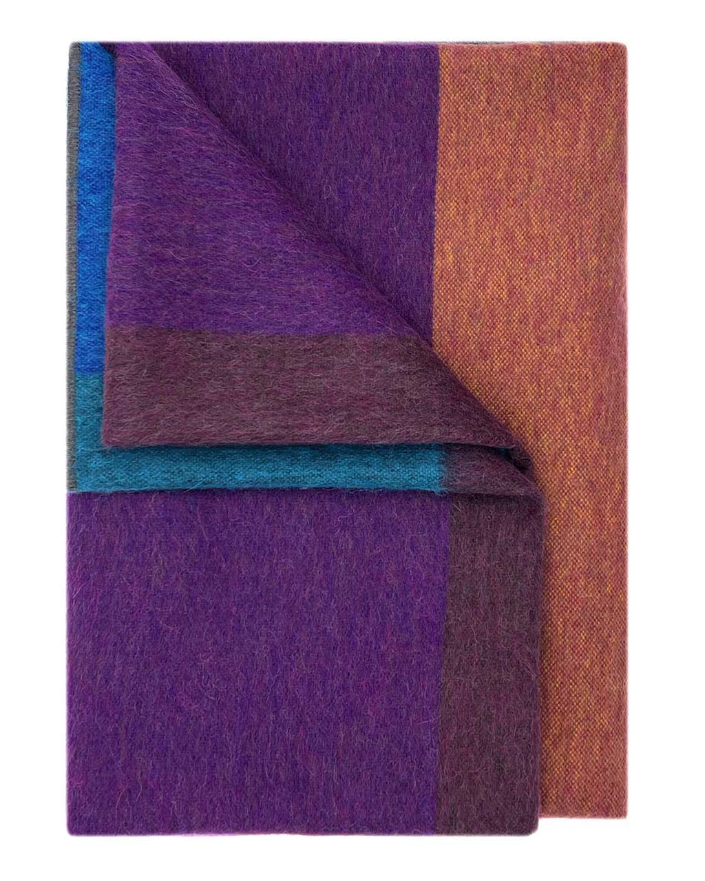 Plum alpaca throw blanket in Grapevine with berry and teal accents, Shupaca
