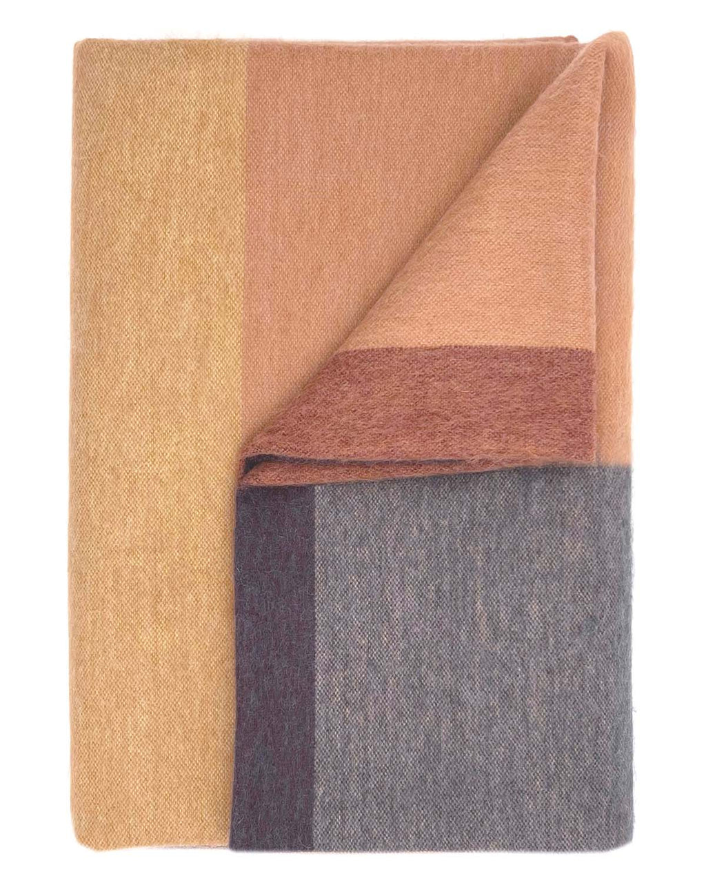 Beige alpaca throw blanket in Mojave with terracotta and taupe, Shupaca