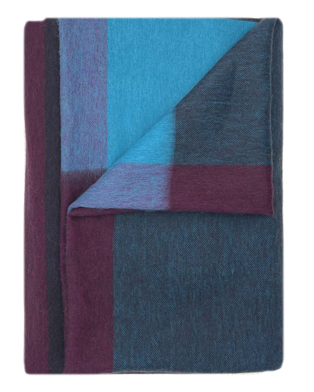 Sky Blue alpaca throw blanket in Nightfall with wine and charcoal, Shupaca