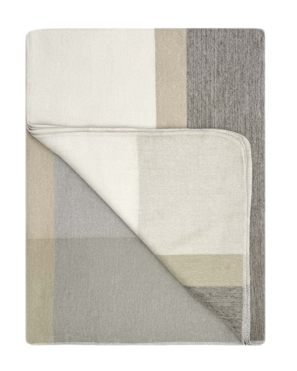 Ivory alpaca throw blanket in Salt Flat with beige and stone grey reversible, Shupaca
