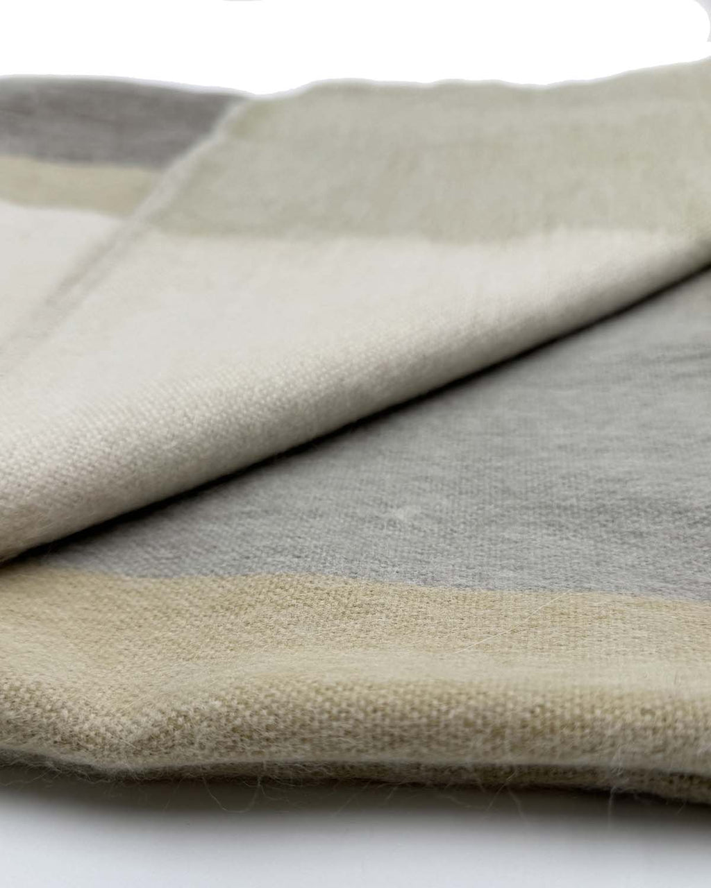 Ivory alpaca throw blanket in Salt Flat with beige and stone grey reversible, Shupaca