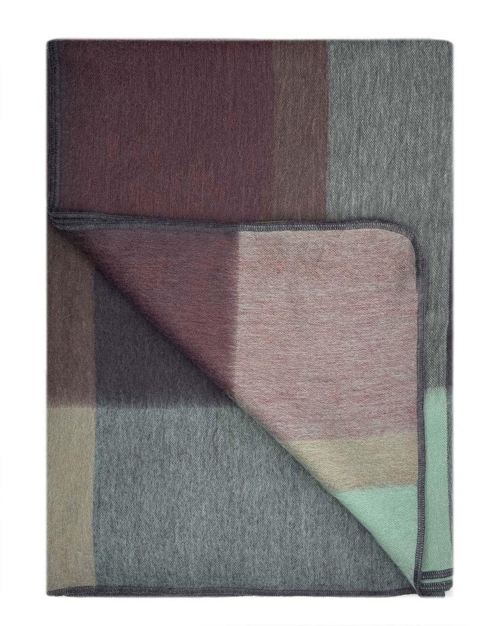 Wine alpaca throw blanket in Twilight with midnight blue and sage accents, Shupaca