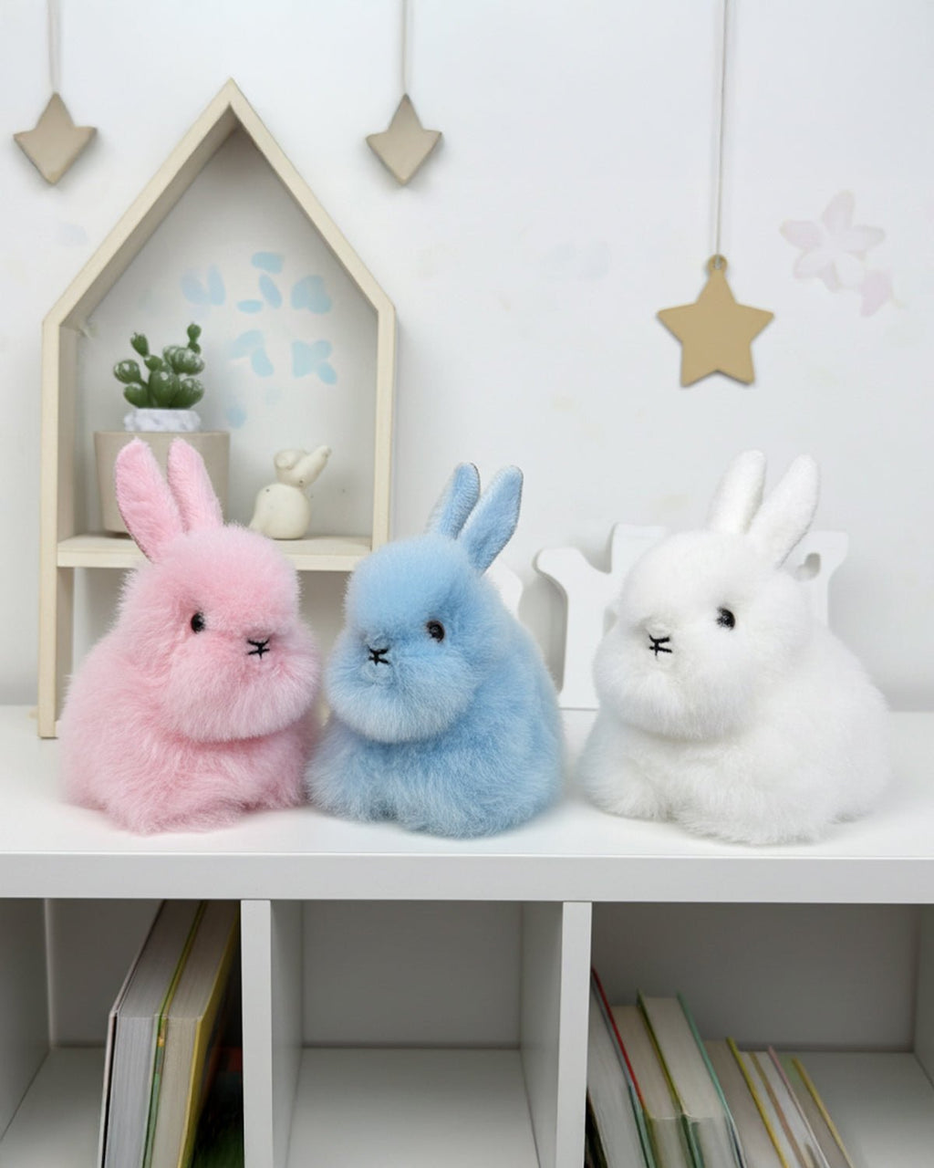 Fantasy alpaca stuffed bunny, 6-inch micro, pastel pink and cloud blue, Shupaca