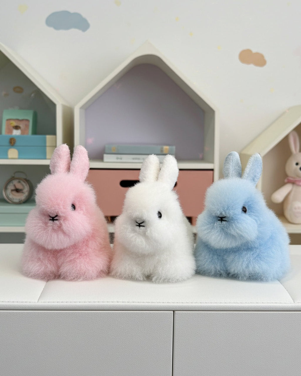 Fantasy alpaca stuffed bunny, 6-inch micro, pastel pink and cloud blue, Shupaca