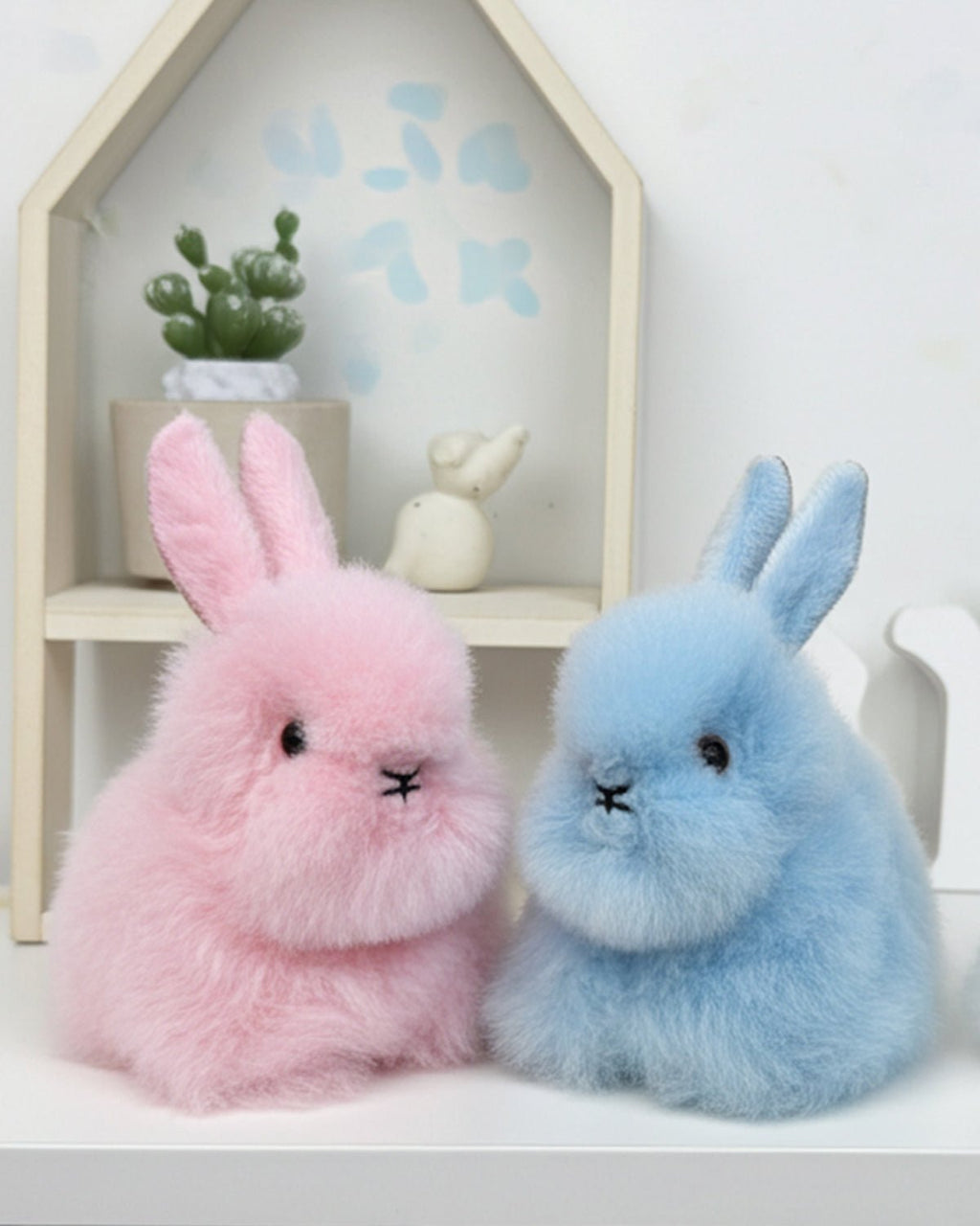 Fantasy alpaca stuffed bunny, 6-inch micro, pastel pink and cloud blue, Shupaca