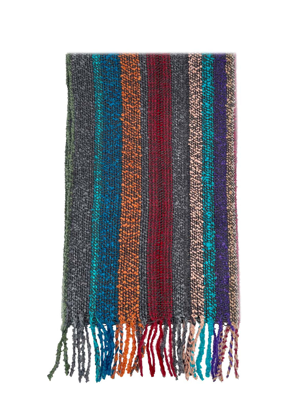 Orange alpaca scarf in Eucalyptus with teal and grey accents, Shupaca