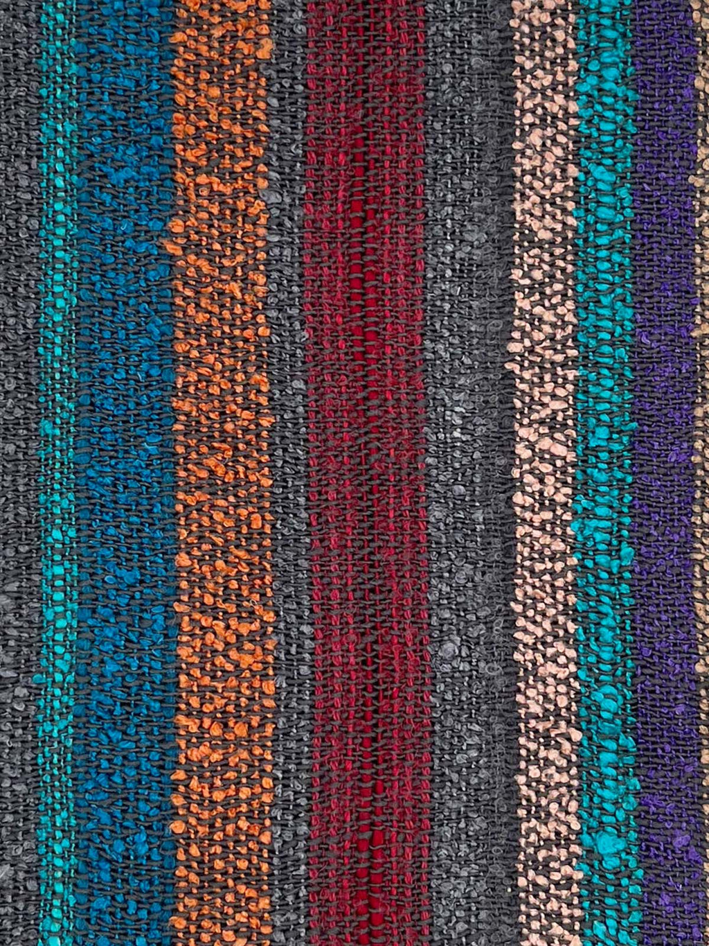 Orange alpaca scarf in Eucalyptus with teal and grey accents, Shupaca