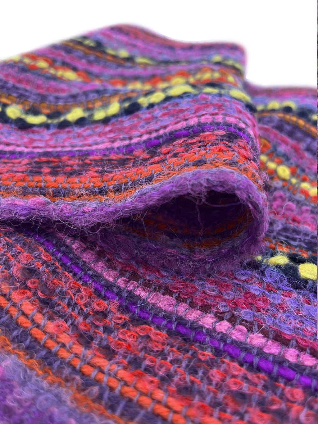 Magenta alpaca infinity scarf in Berry with plum and sunset orange bouclé, Shupaca
