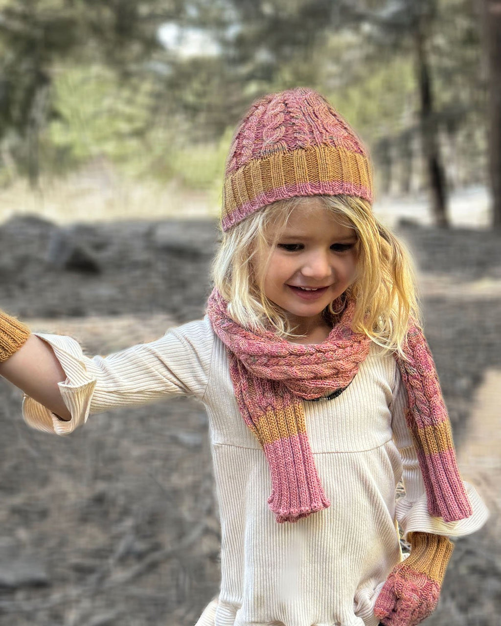 Sunny Swirl kid's alpaca beanie with pom and honey gold braid, Shupaca