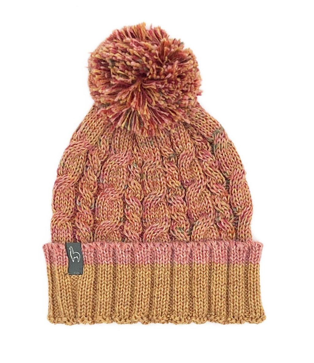 Sunny Swirl kid's alpaca beanie with pom and honey gold braid, Shupaca