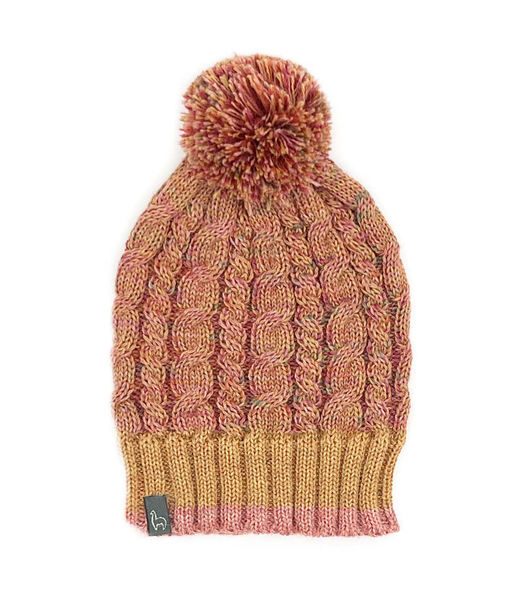 Sunny Swirl kid's alpaca beanie with pom and honey gold braid, Shupaca