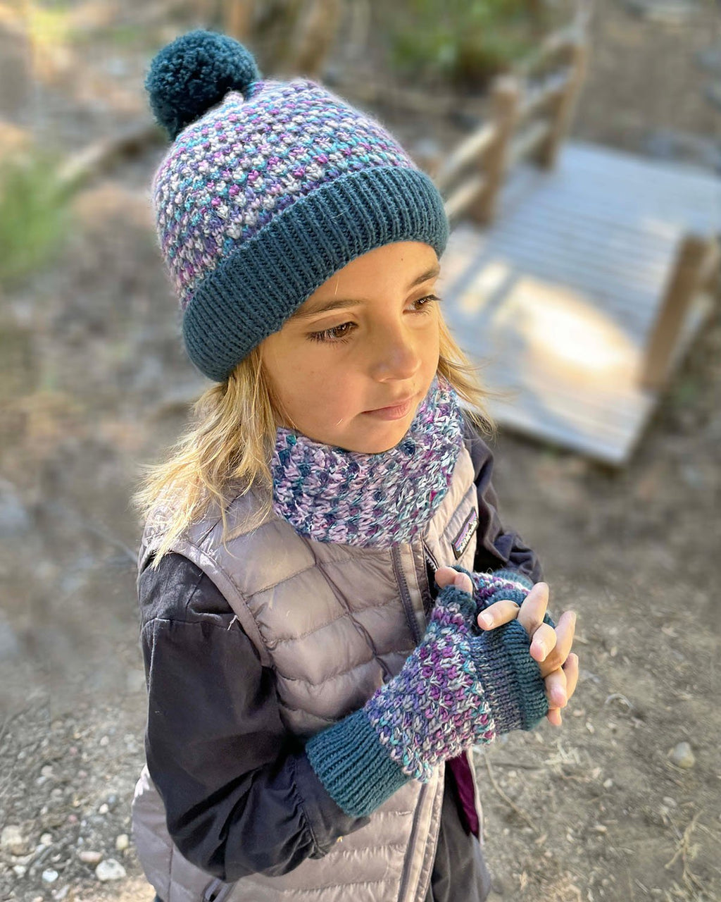 Grape Bubble kid's alpaca beanie with pom and lavender speckles, Shupaca