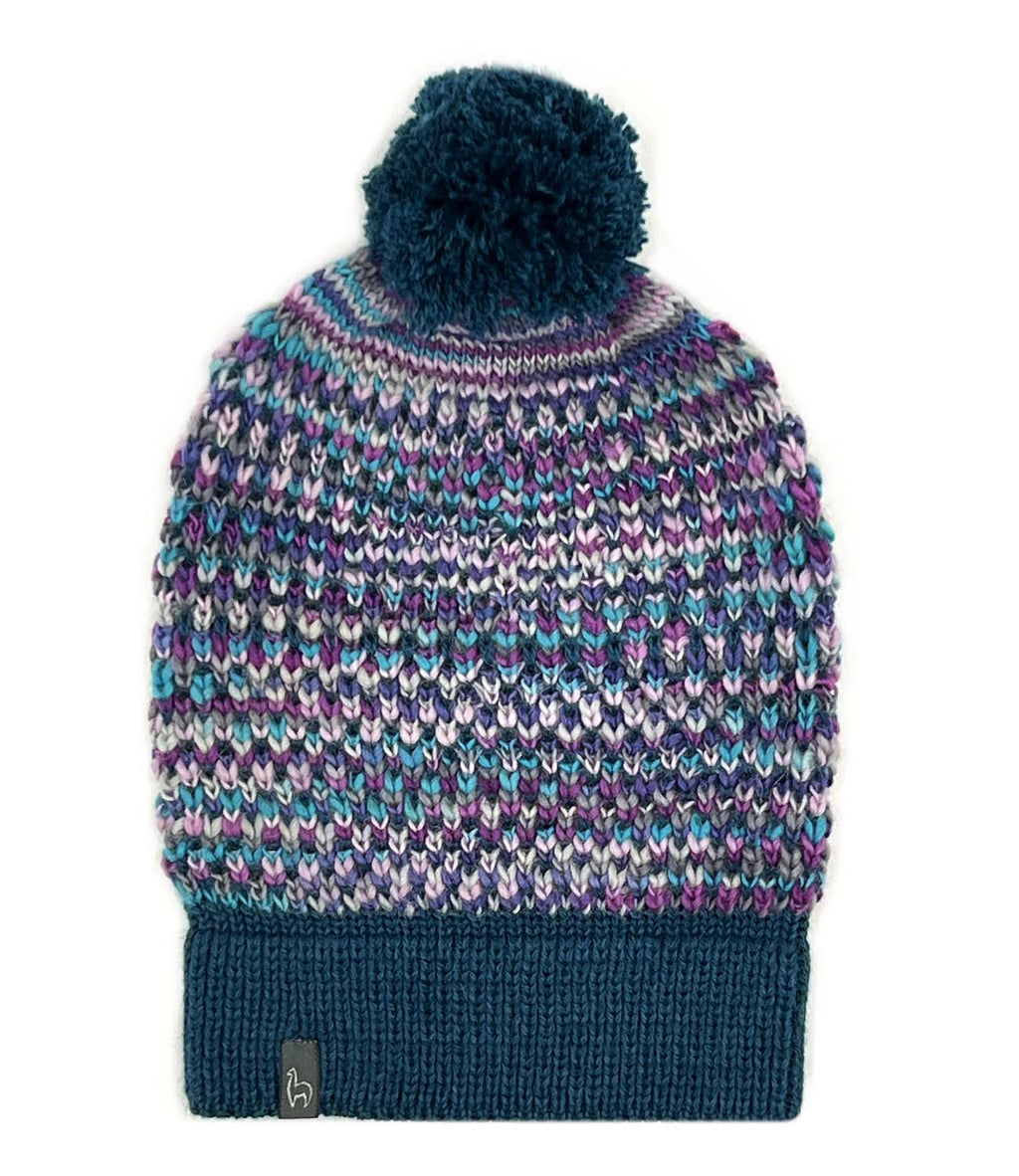 Grape Bubble kid's alpaca beanie with pom and lavender speckles, Shupaca