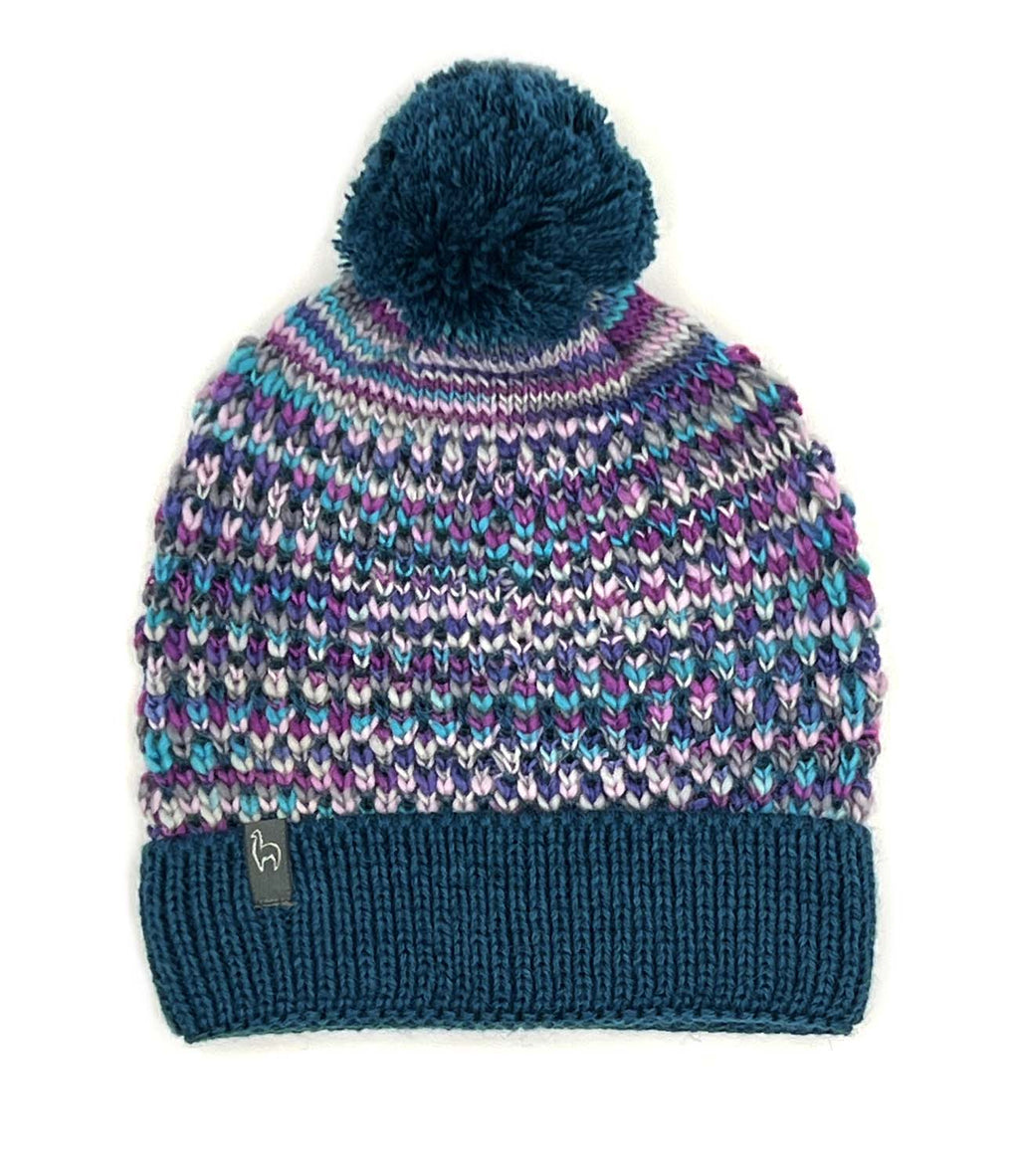 Grape Bubble kid's alpaca beanie with pom and lavender speckles, Shupaca