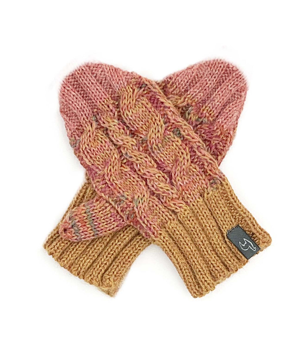 Sunny Swirl kid's alpaca gloves with honey gold braid, Shupaca