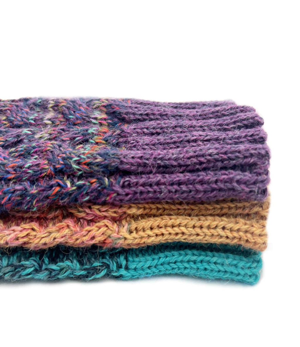 Violet Vortex kid's alpaca gloves with multicolor braid, Shupaca