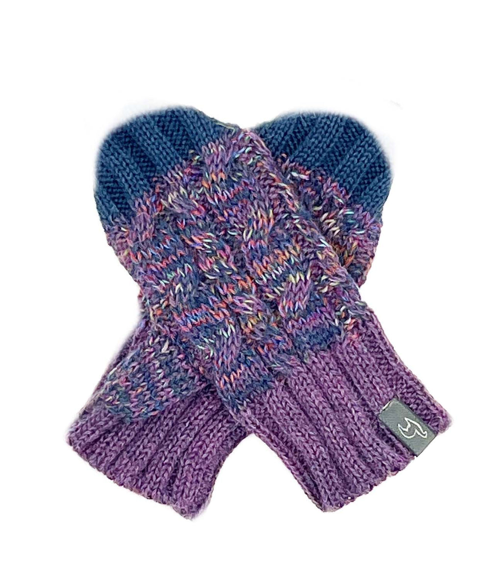 Violet Vortex kid's alpaca gloves with multicolor braid, Shupaca