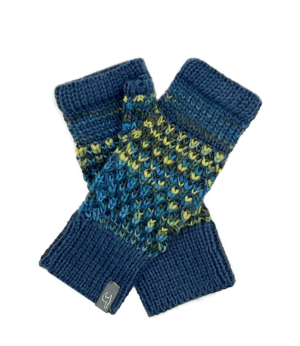 Bluefish kid's alpaca gloves with teal and blue speckles, Shupaca