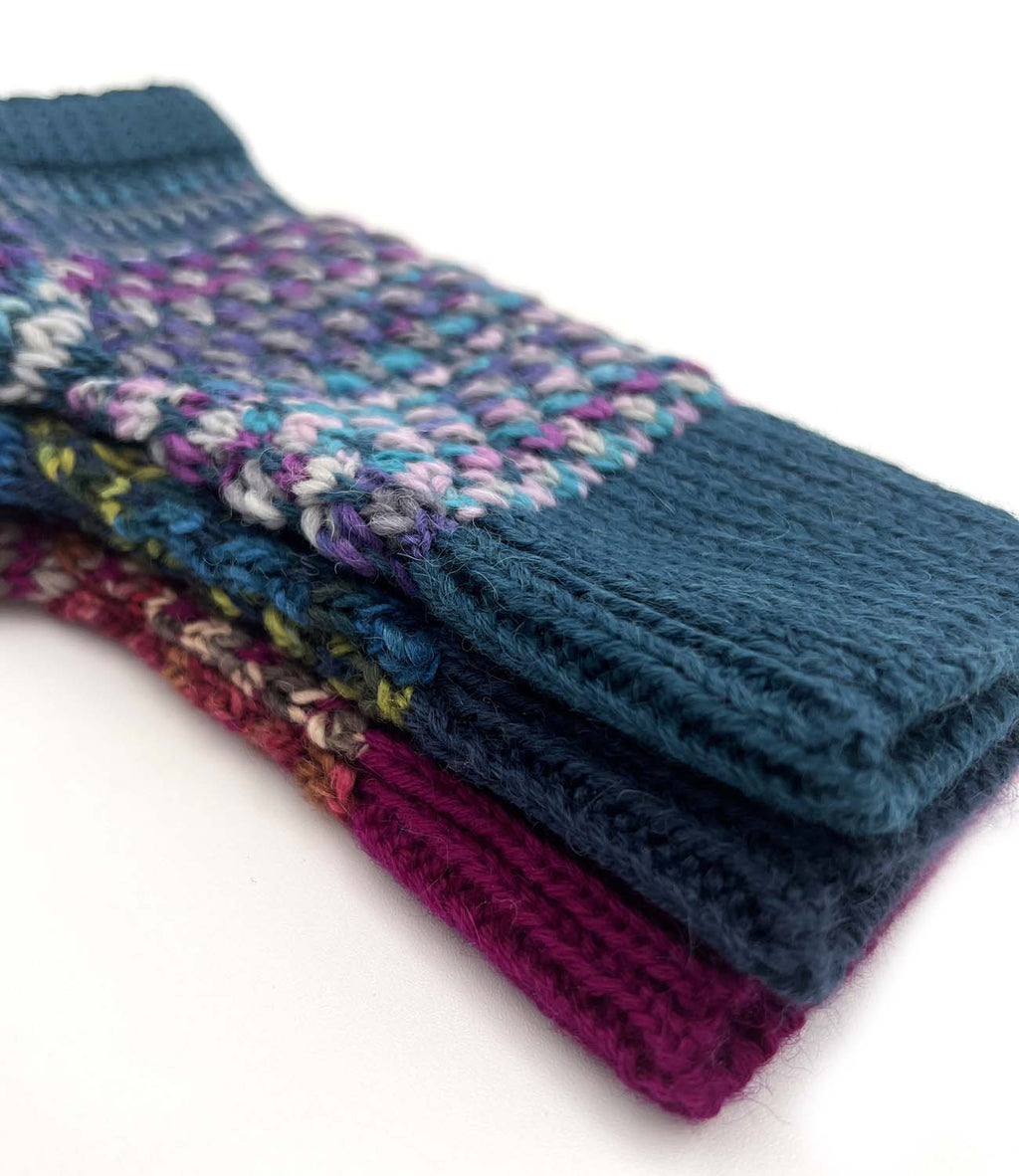 Bluefish kid's alpaca gloves with teal and blue speckles, Shupaca