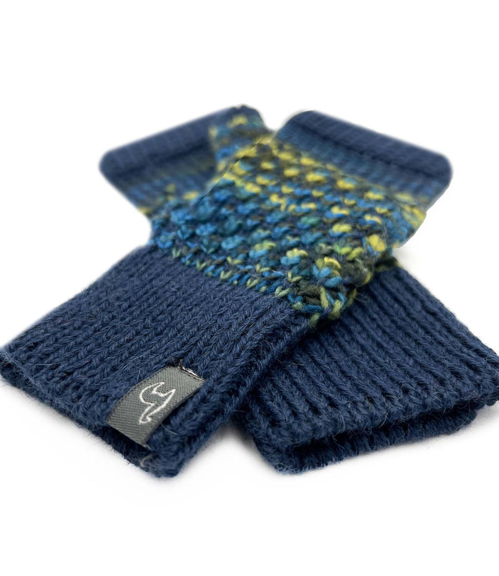 Bluefish kid's alpaca gloves with teal and blue speckles, Shupaca