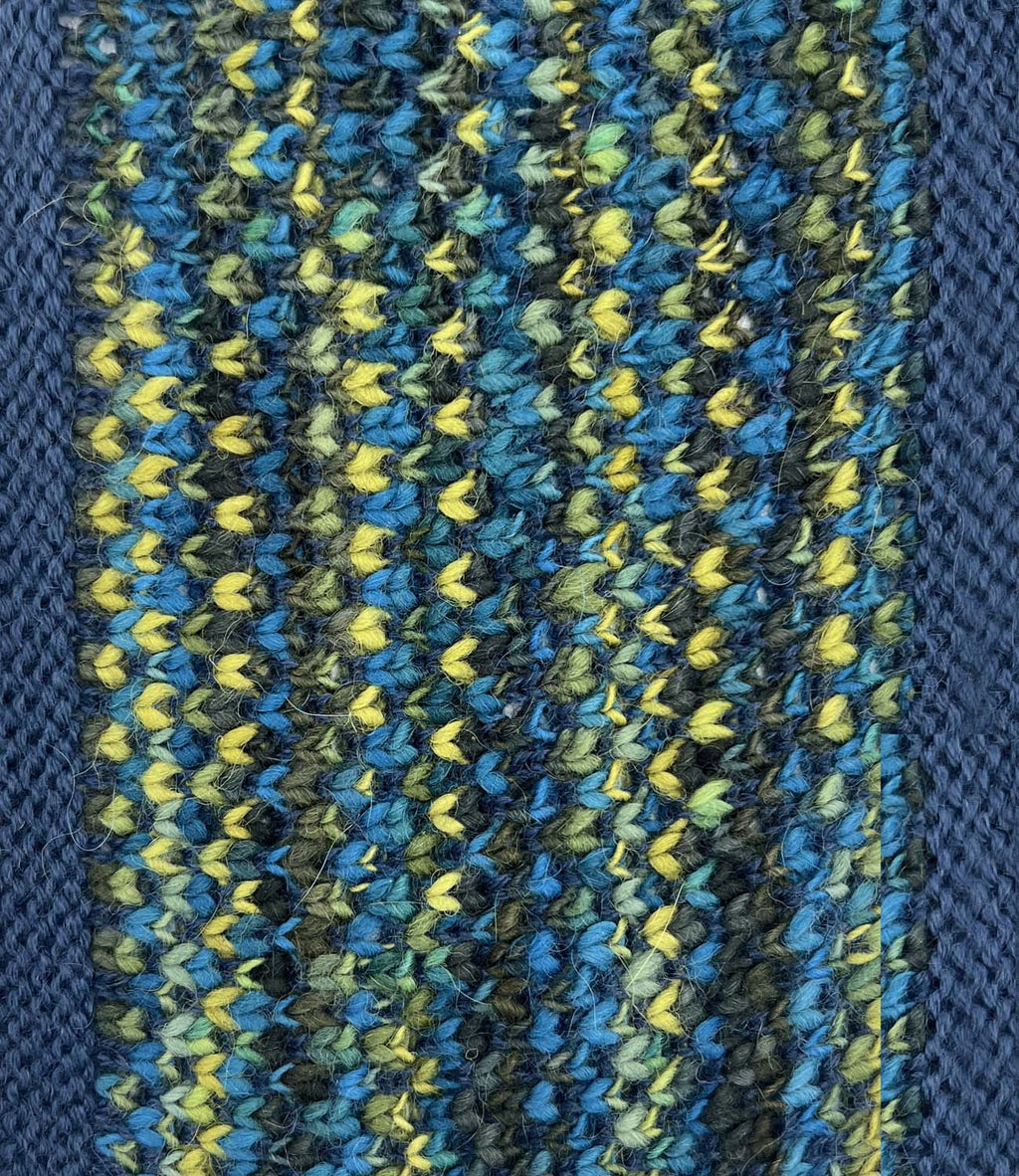 Teal kid's alpaca scarf in Bluefish with sea blue and chartreuse speckles, Shupaca