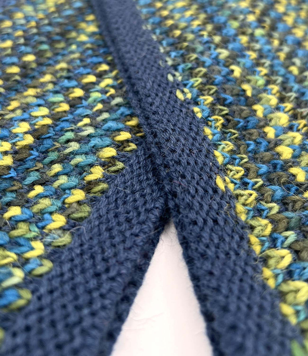 Teal kid's alpaca scarf in Bluefish with sea blue and chartreuse speckles, Shupaca