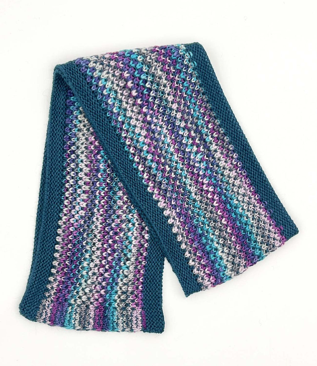Purple kid's alpaca scarf in Grape Bubble with lavender and teal speckles, Shupaca