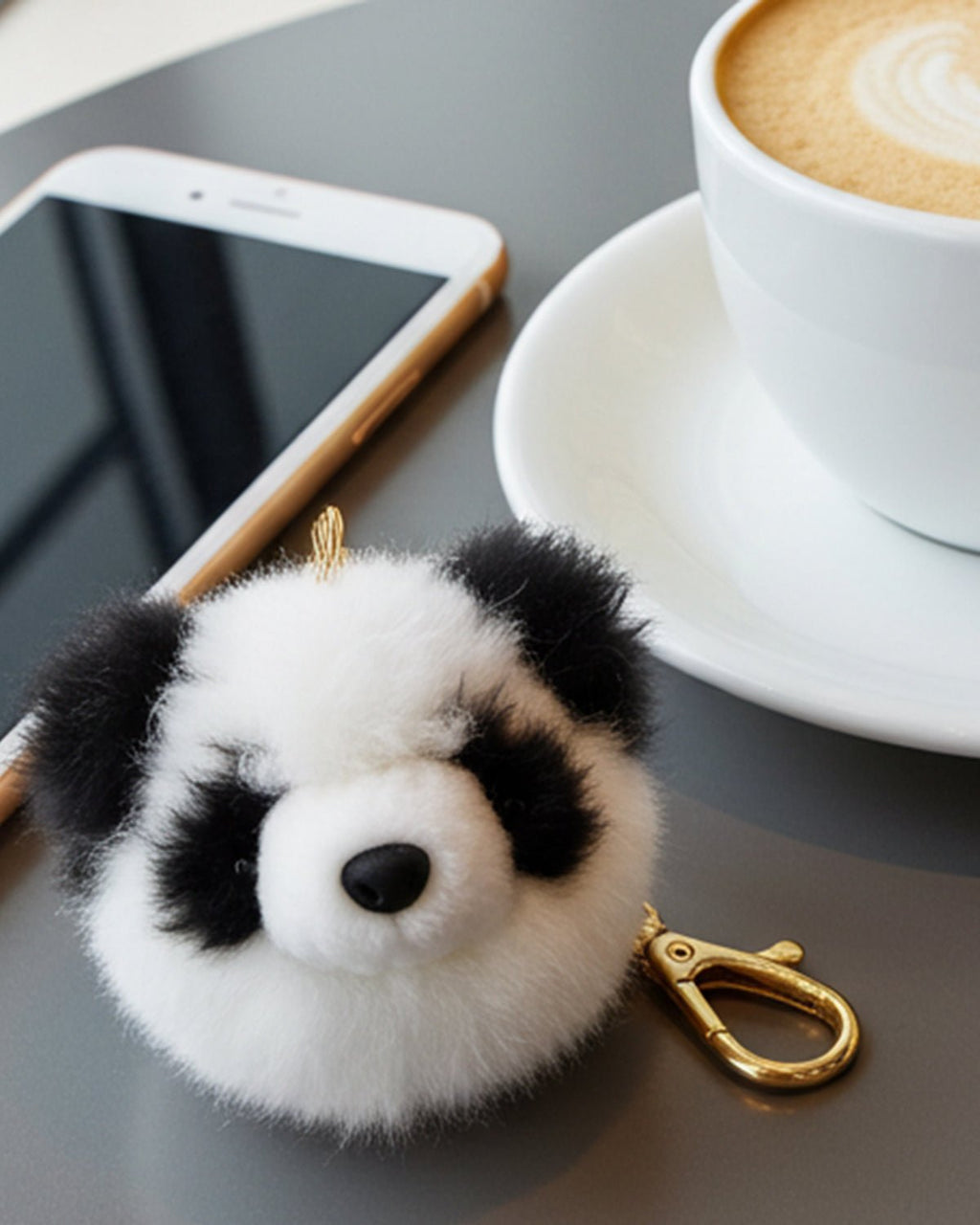 Panda alpaca keychain, 6-inch, black and white fleece, Shupaca
