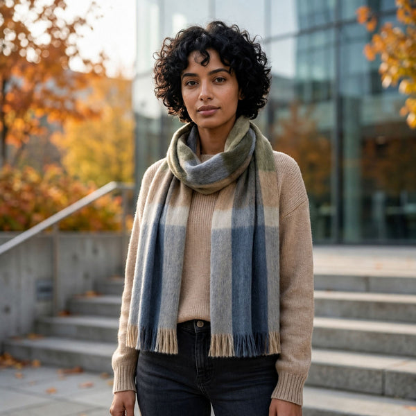 Olive Alpaca Plaid Scarf by Shupaca