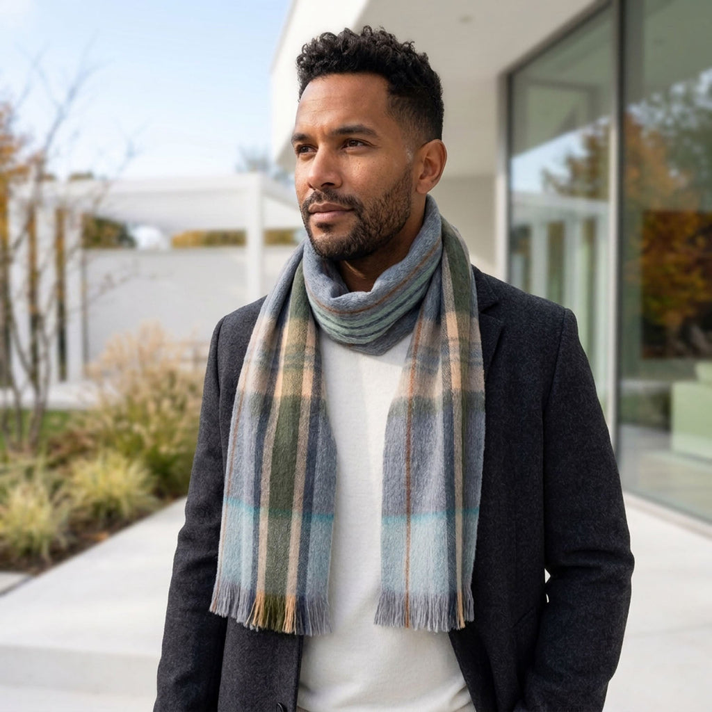 Sage Alpaca Tartan Scarf - Shoreline by Shupaca