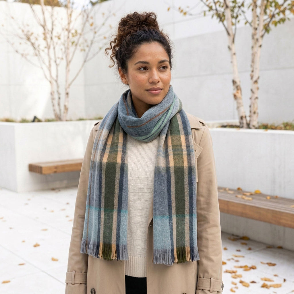 Sage Alpaca Tartan Scarf - Shoreline by Shupaca