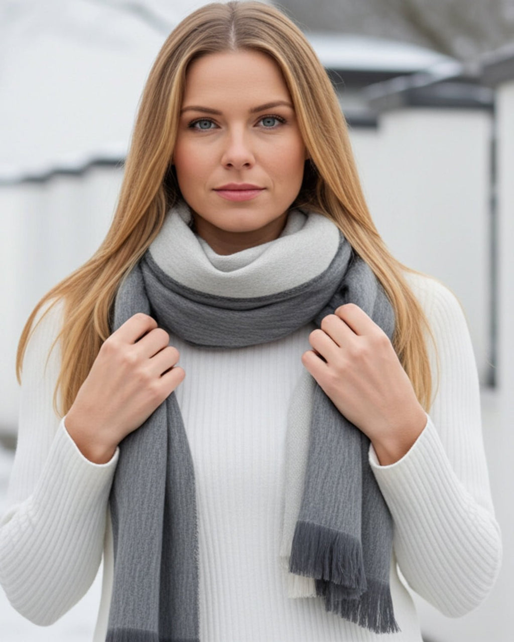 Charcoal grey alpaca scarf in Suede with cream beige accents, Shupaca