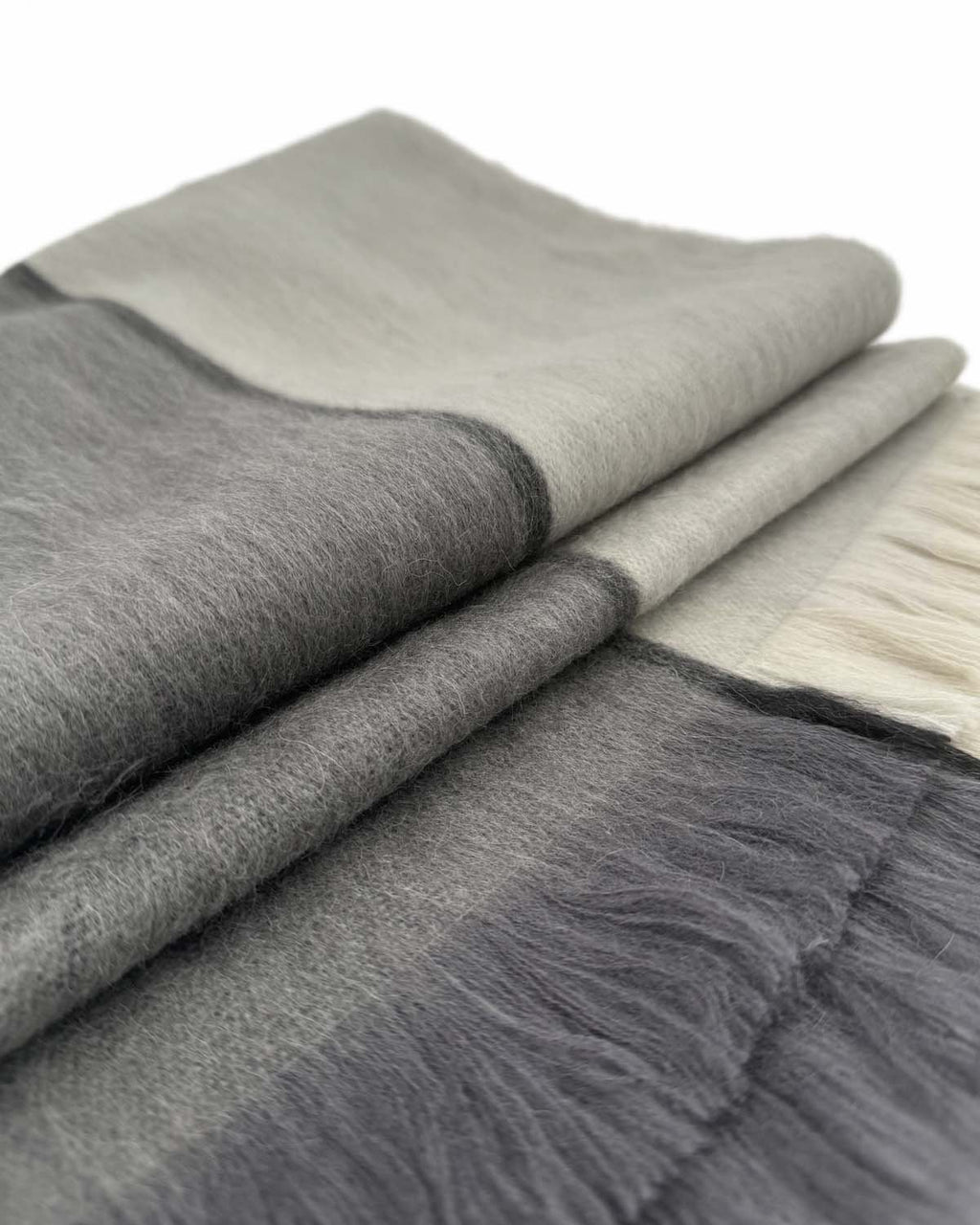 Charcoal grey alpaca scarf in Suede with cream beige accents, Shupaca
