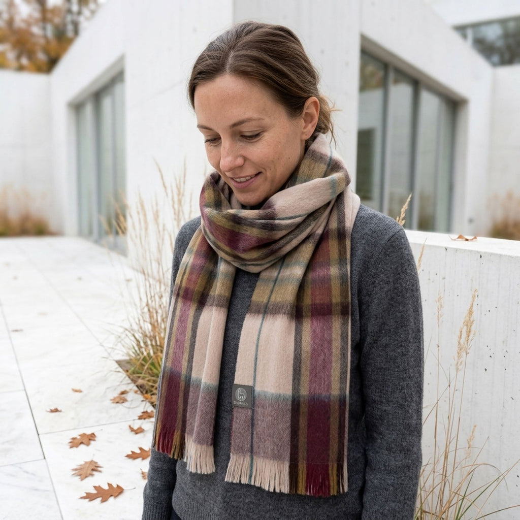 Taupe Alpaca Tartan Scarf - Sable by Shupaca