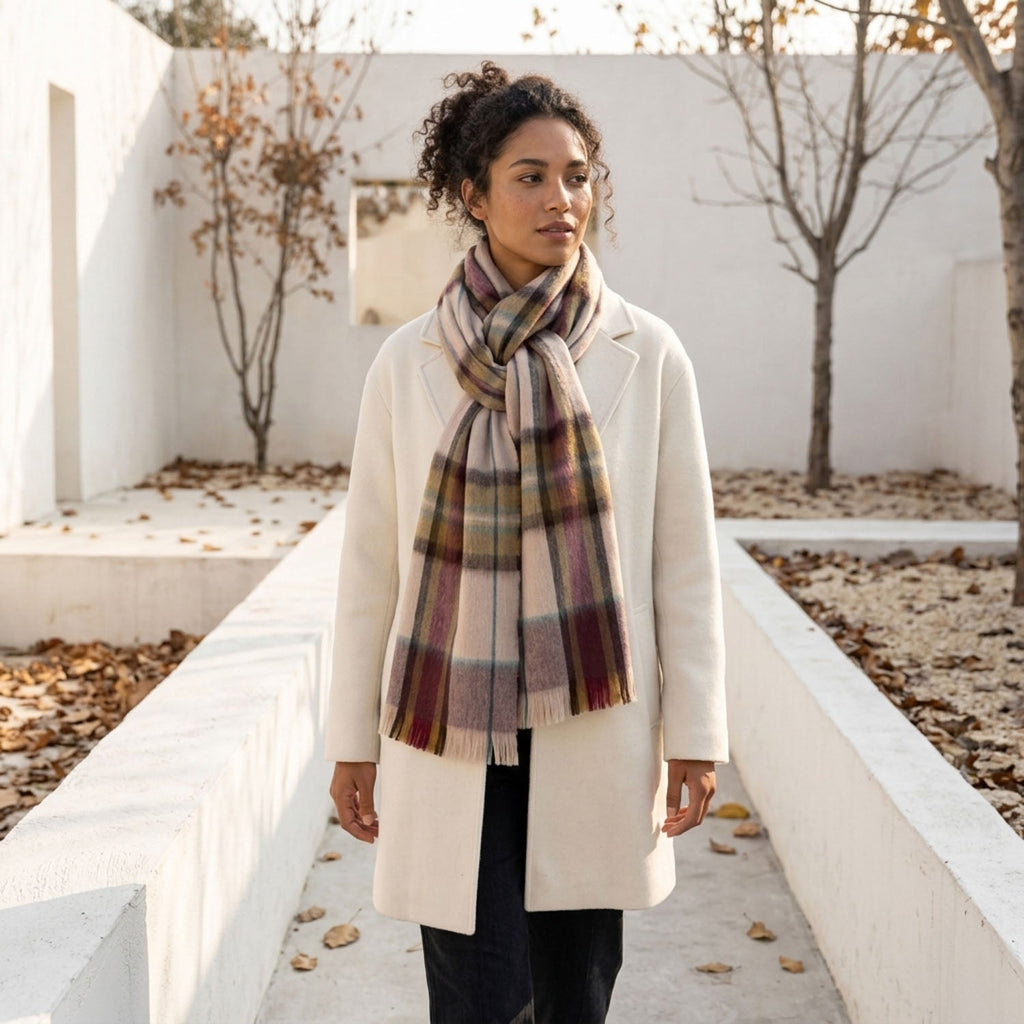 Taupe Alpaca Tartan Scarf - Sable by Shupaca
