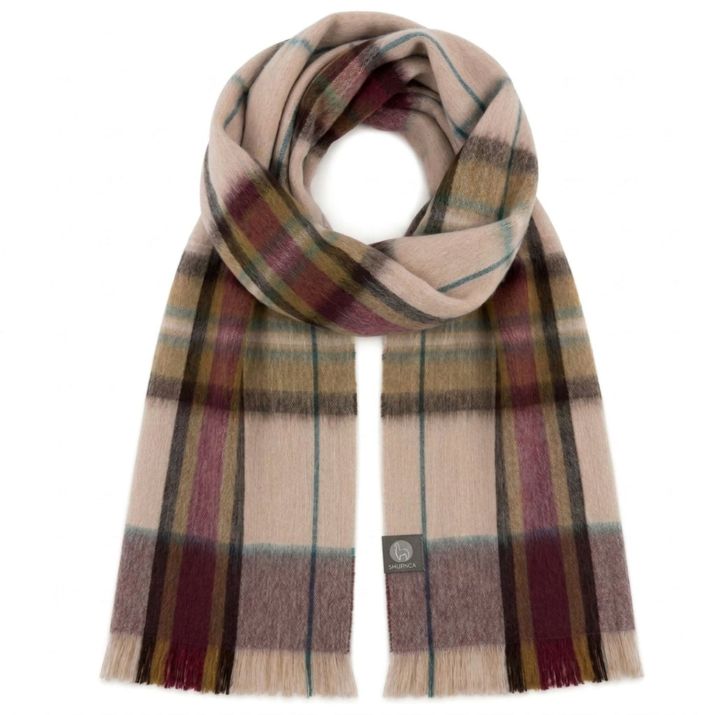 Taupe Alpaca Tartan Scarf - Sable by Shupaca