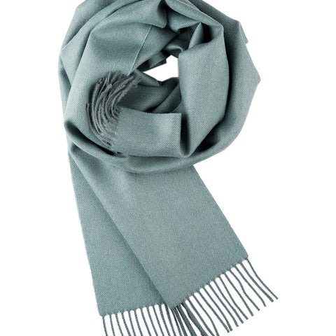 Silver 100% baby alpaca scarf in Misty Mountain with pale blue accents, Shupaca