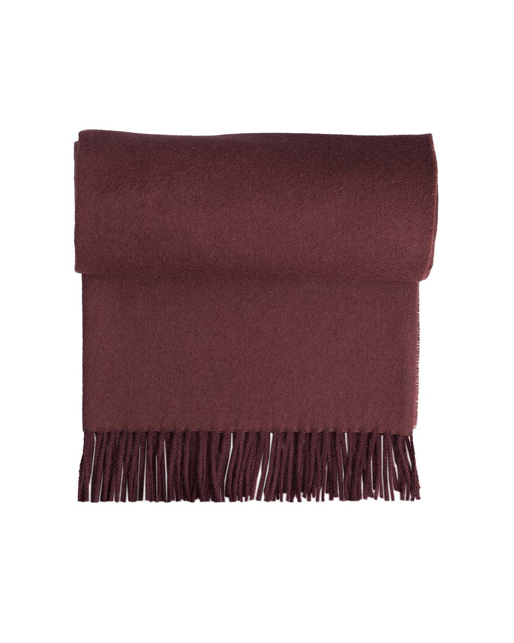 Wine 100% baby alpaca throw blanket in Malbec with fringe, Shupaca