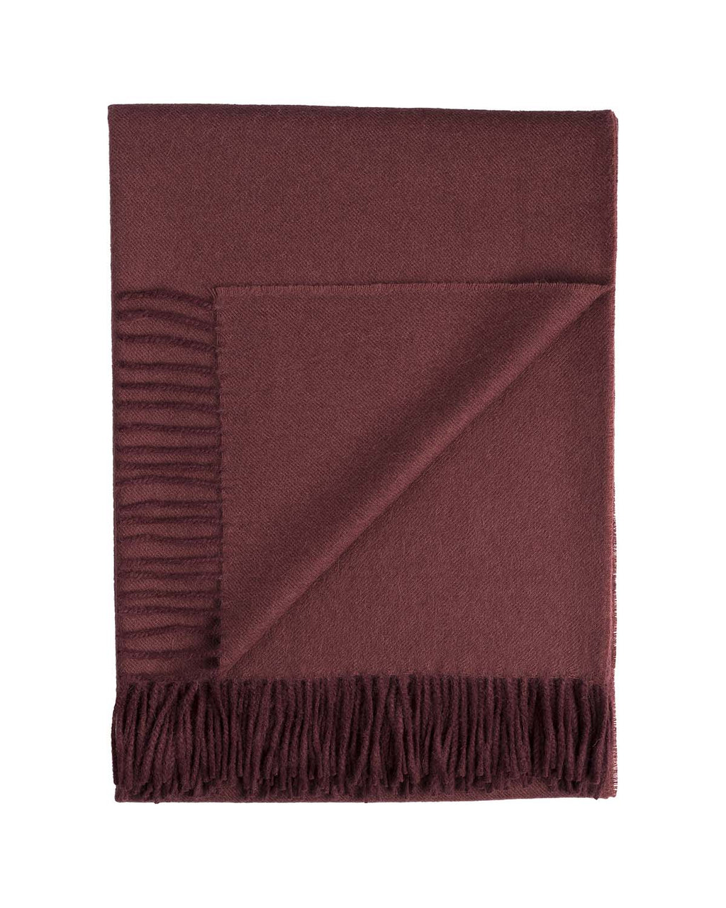 Wine 100% baby alpaca throw blanket in Malbec with fringe, Shupaca