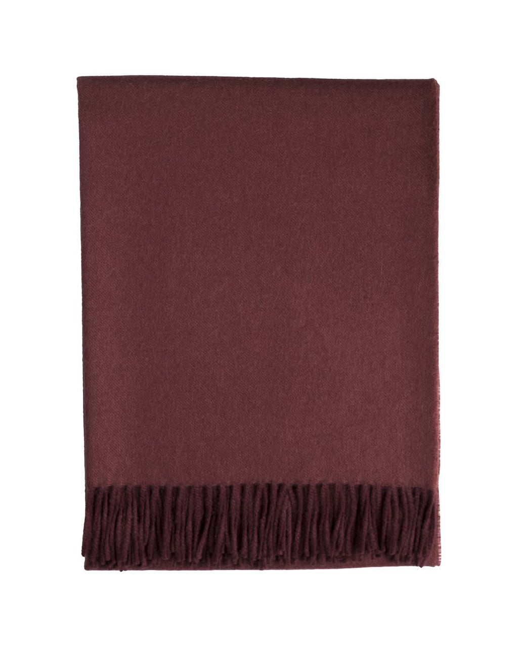 Wine 100% baby alpaca throw blanket in Malbec with fringe, Shupaca