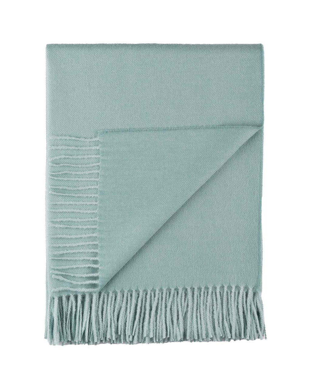 Sage 100% baby alpaca throw blanket in Sea Glass with mint tones, Shupaca