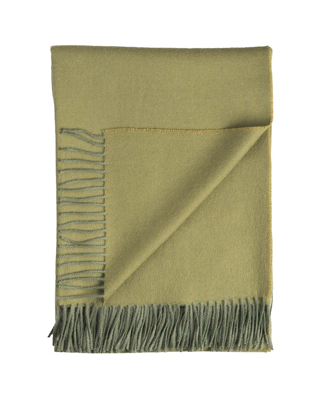 Olive green 100% baby alpaca throw blanket in Tea Leaf with blue-green, Shupaca