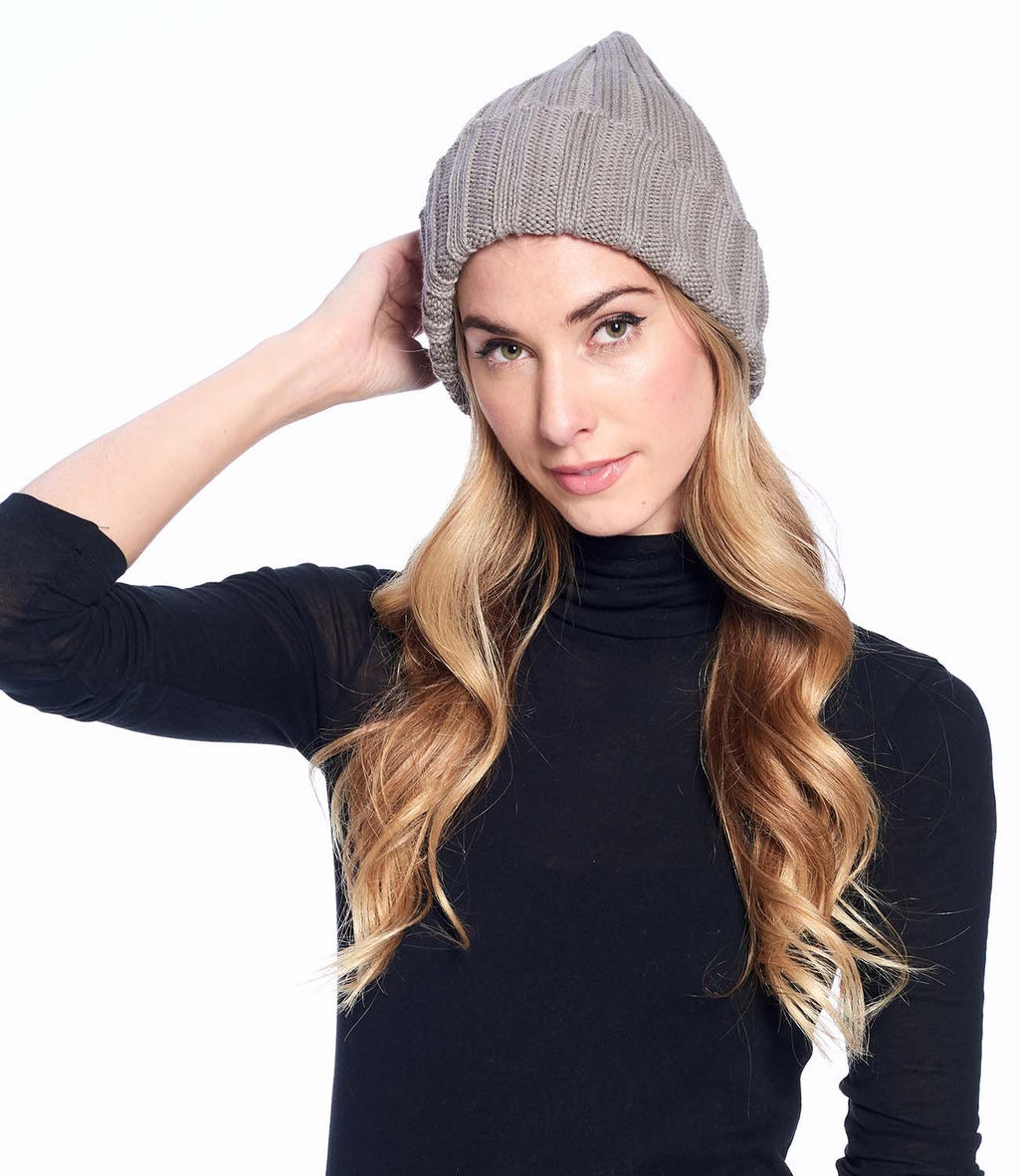 Taupe alpaca beanie in Sand with cream tones, Shupaca