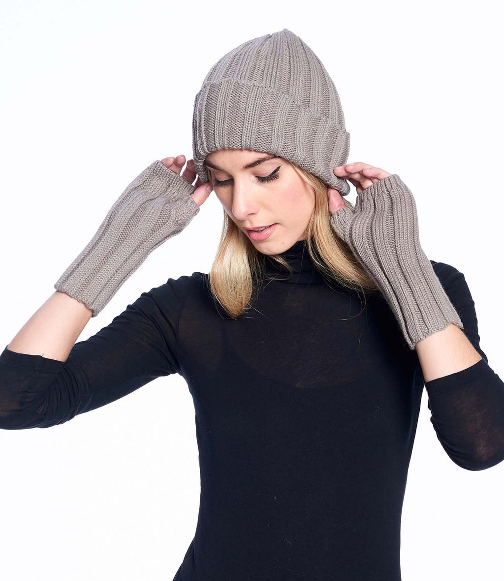Taupe alpaca beanie in Sand with cream tones, Shupaca