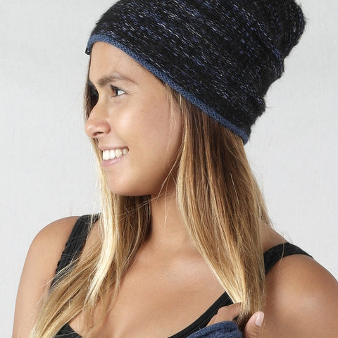 Deep Navy alpaca beanie in Nightsky with midnight black, Shupaca
