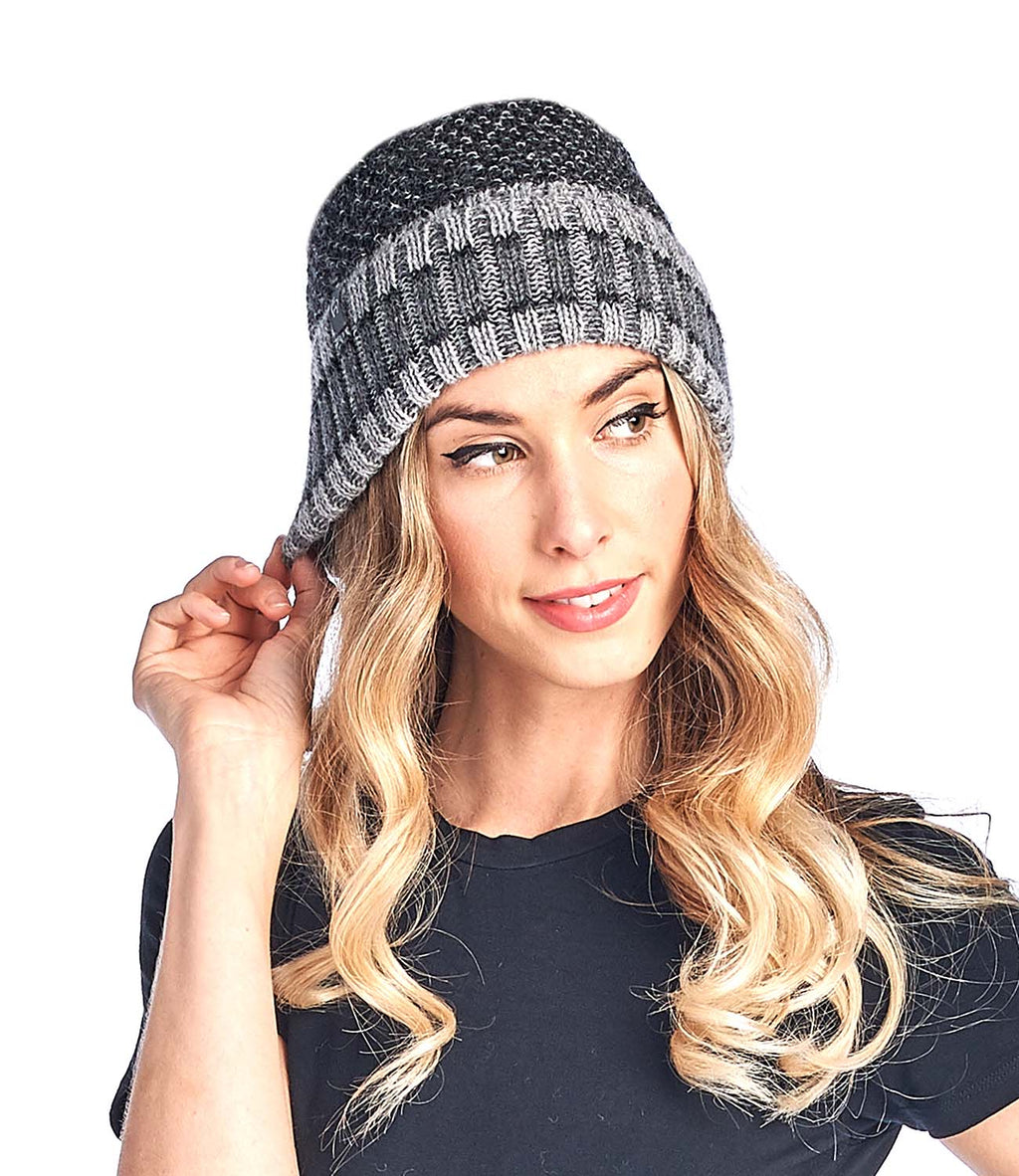 Black alpaca beanie in Onyx with coal and slate hues, Shupaca