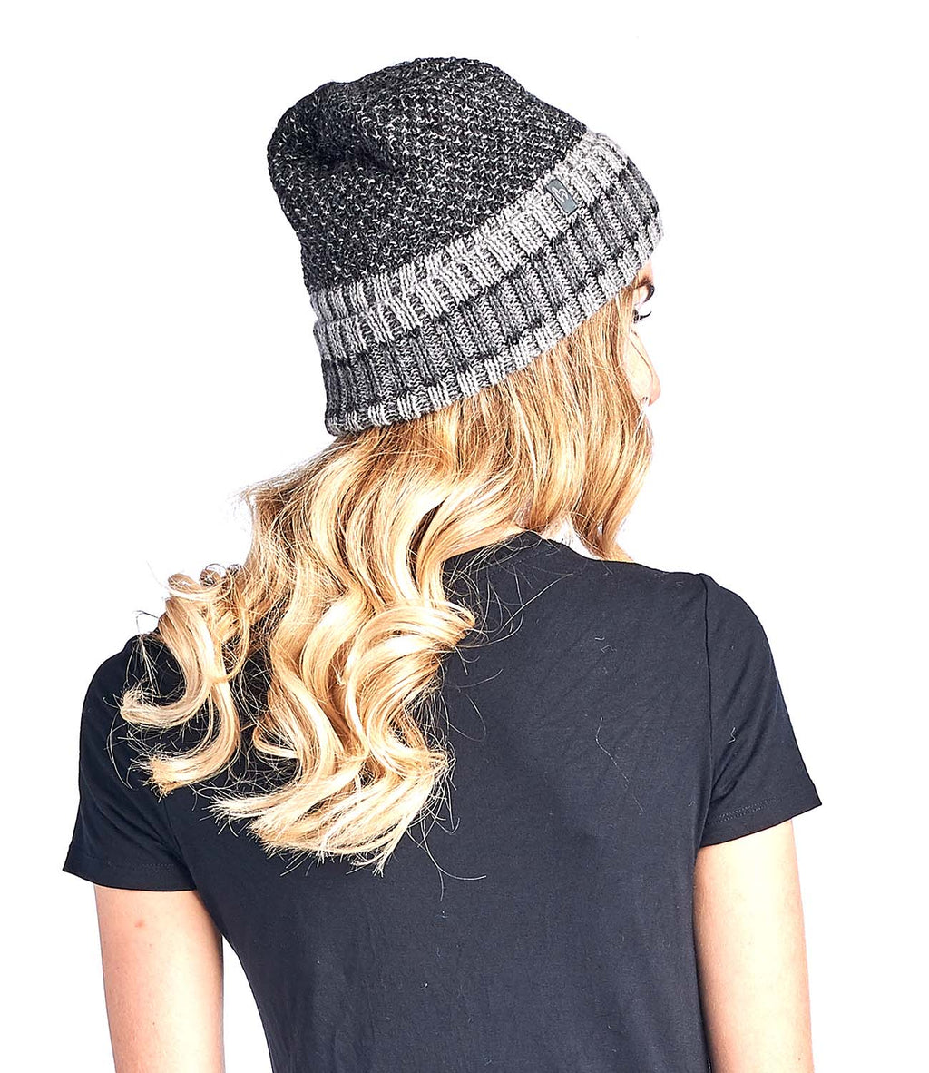 Black alpaca beanie in Onyx with coal and slate hues, Shupaca