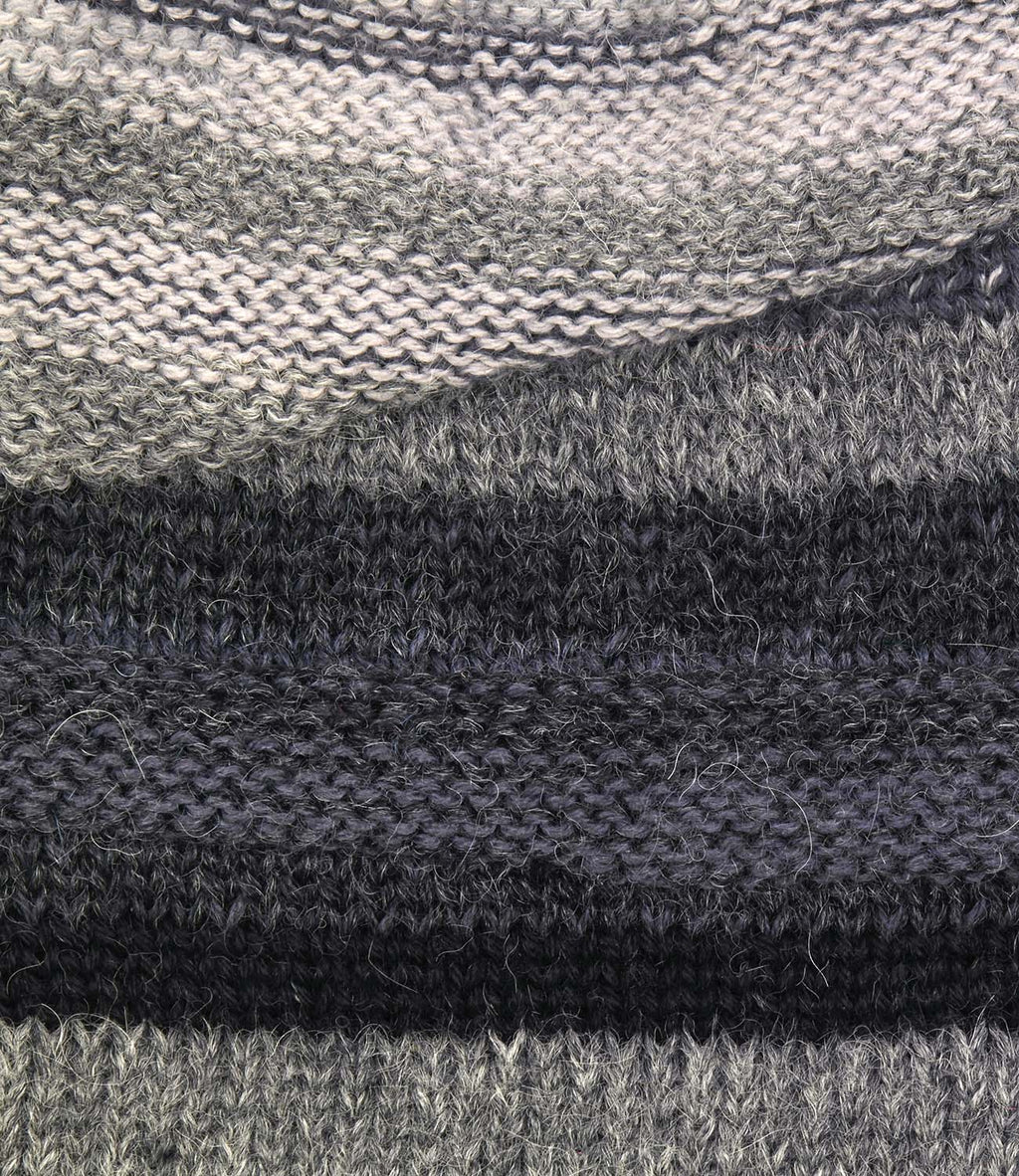 Charcoal alpaca beanie with grey and black layered stripes, Shupaca