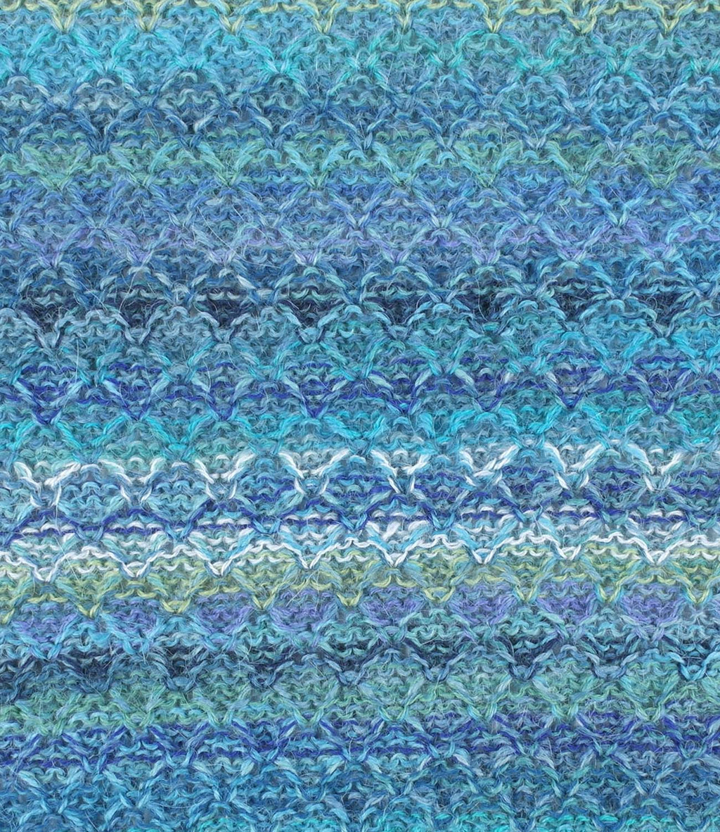 Teal alpaca beanie in Azul with wavelike pattern, Shupaca