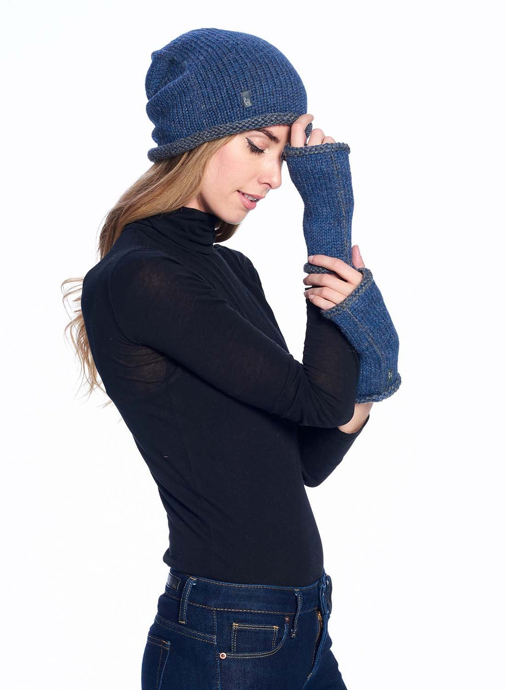 Royal alpaca beanie with deep blue and graphite, Shupaca